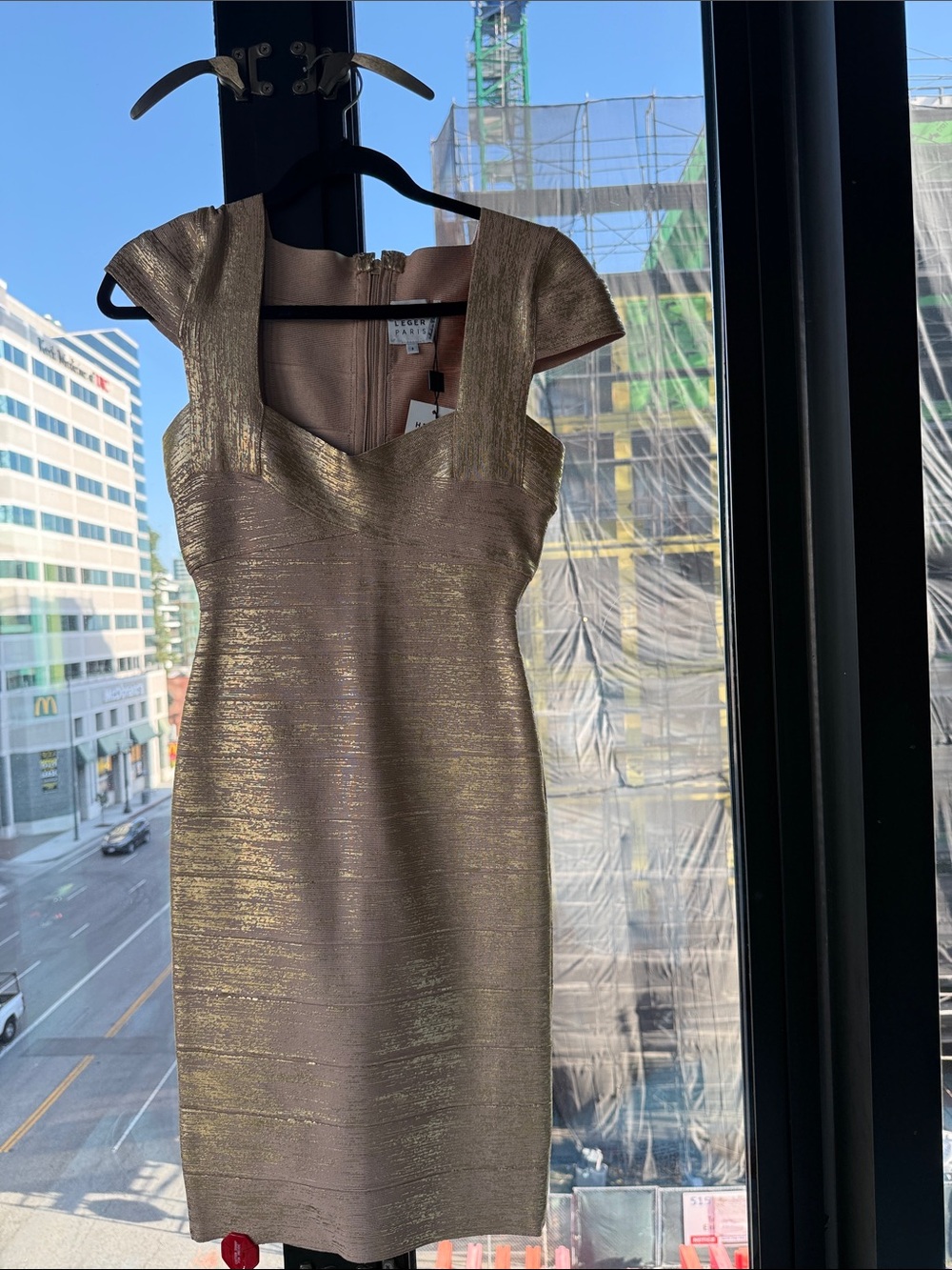 Herve Leger Metallic Gold Foil Bandage Dress